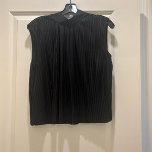 Mango Black Sleeveless Pleated Blouse w Tie Neck
